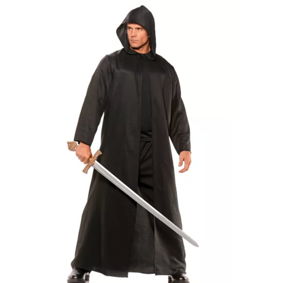 Unisex Black Long Cloak Hooded Robe Knight Medieval Halloween Cosplay Costume‎ - Picture 7 of 7